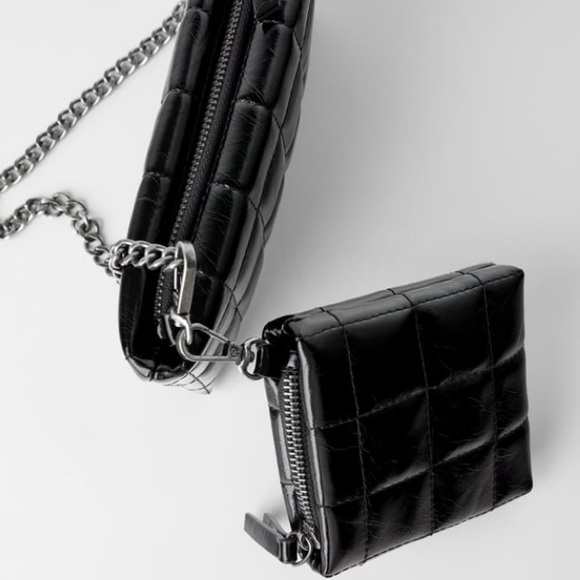 Zara black quilted triple crossbody wallet - Picture 8 of 13